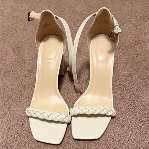 Nine West Cream Braided Strap Block Heel Sandals